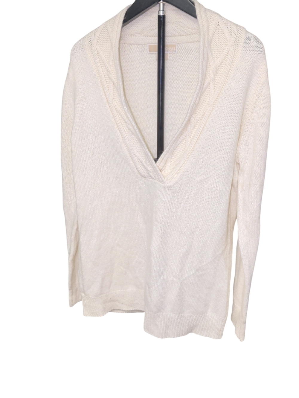 Retail $100 New Michael Kors cream V Neck shaker knit Shawl collar Sweater